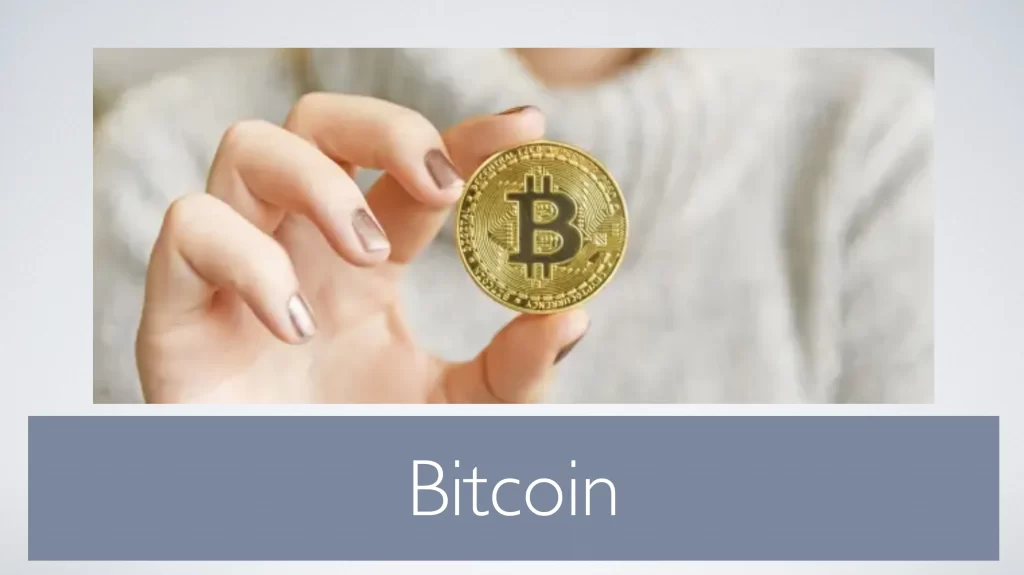 Lady holding Bitcoin
