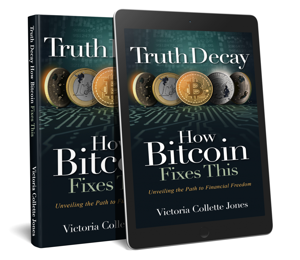 Images of the Book, Hardback and Kindle, "Truth Decay - How Bitcoin Fixes This"